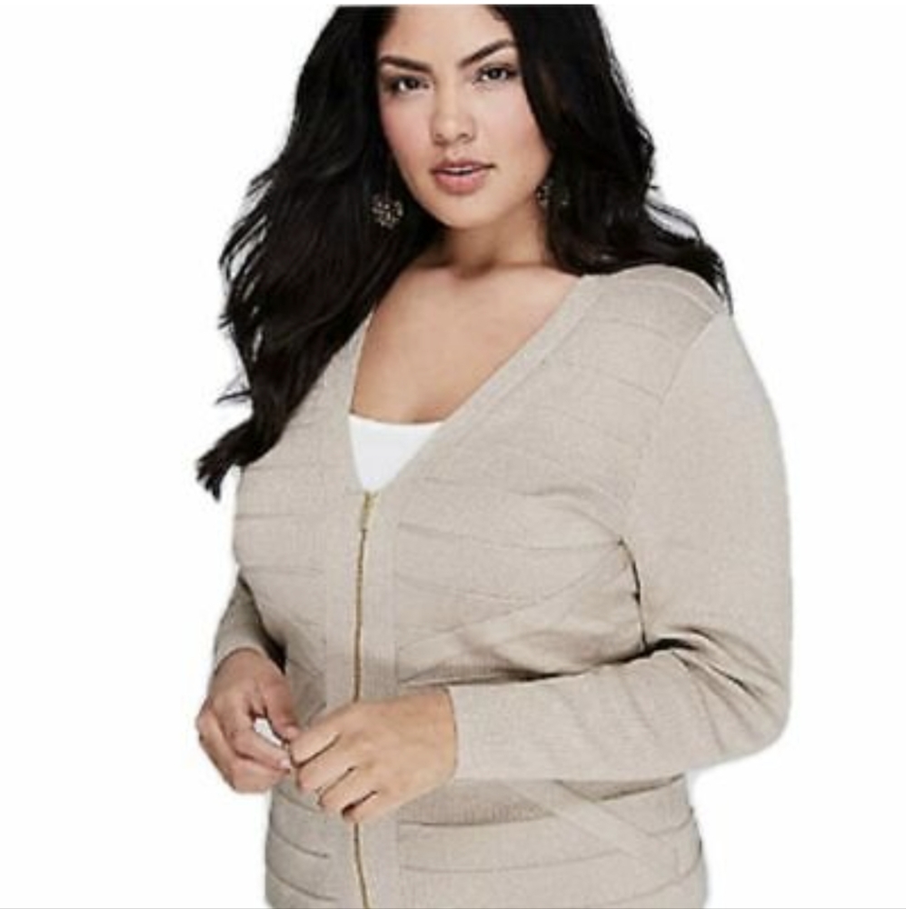 Lane Bryant Gold Sparkle Zip Front Cardigan Jacket